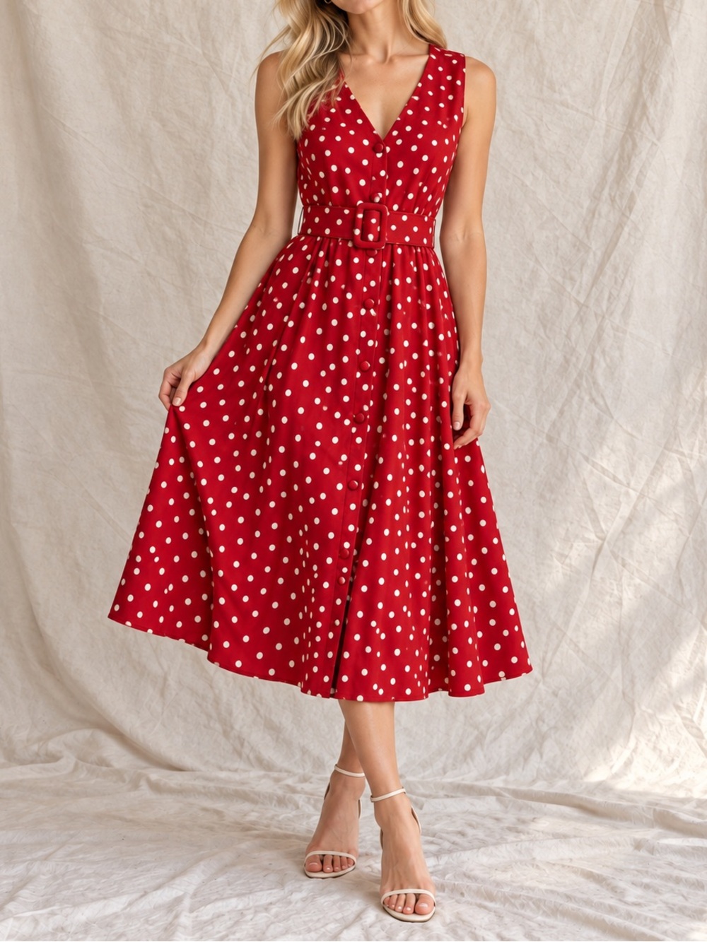 Vintage Jessica Howard Red Polka Dot Midi Dress Belted Size 10